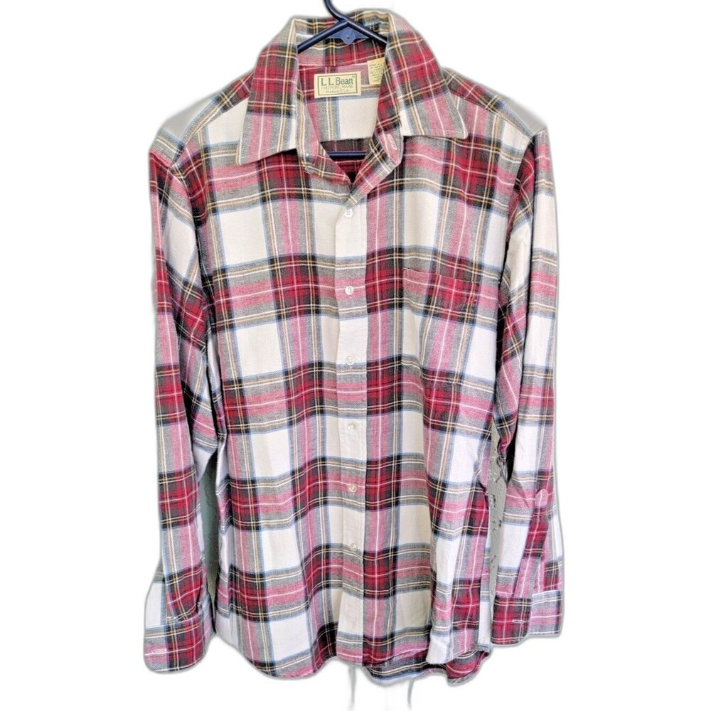 Vintage L.L. Bean LS Red Tartan Plaid Cotton Flannel Shirt USA Made Men's Medium